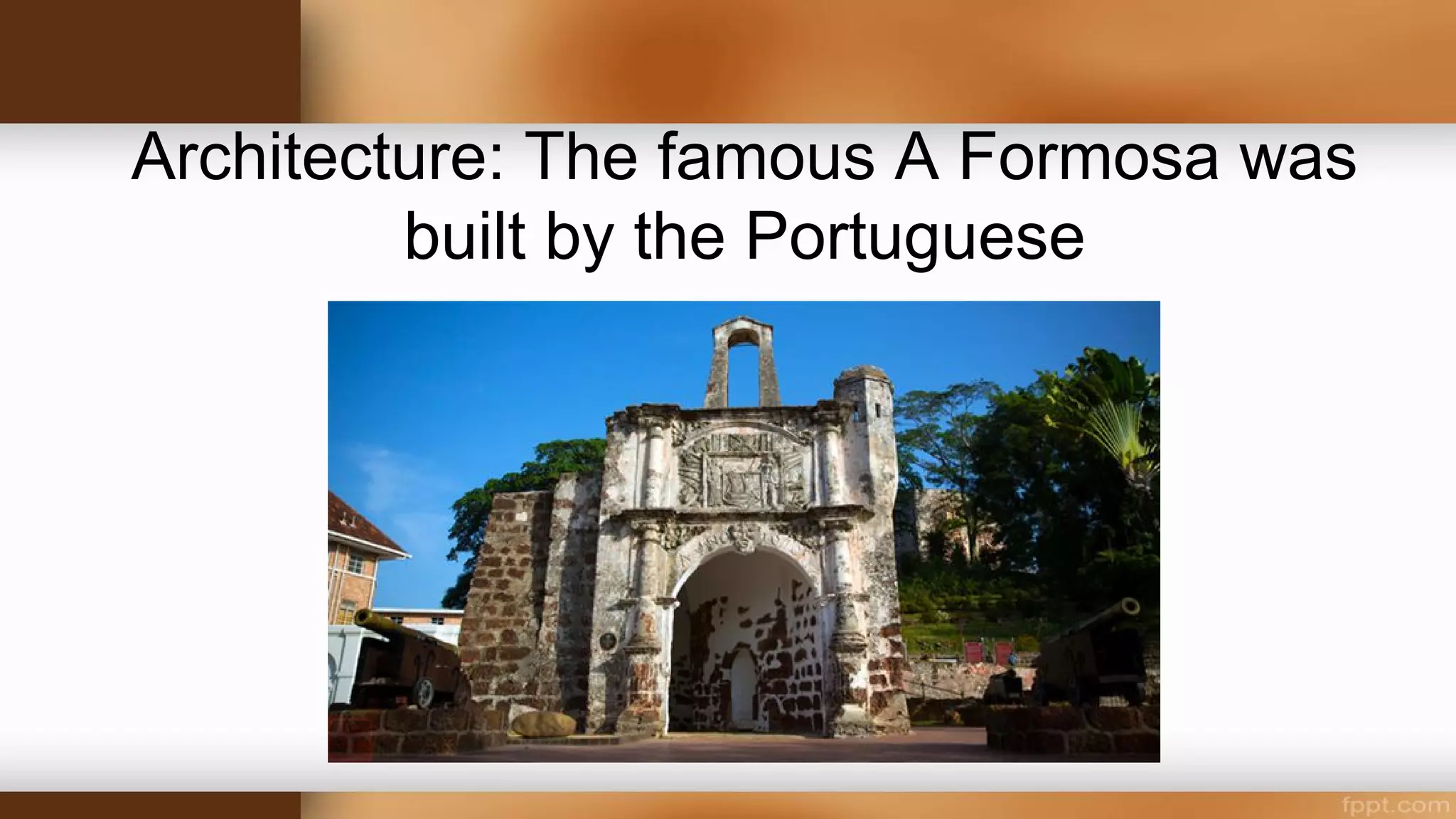 Portuguese in India
• Cochin was the first ever European settlement in India.
• Introduced Christianity here.
• Initiated the act of dressing up properly.
• Popularized Kerala spices like pepper, cardamom, cinnamon and
ginger in European markets by arranging their direct transportation.
Trade with Europe grew in dimensions and led to the flow of wealth into
the country.
• The Portuguese founded theological seminaries and colleges at
Cochin, Cranganore (now Kodungalloor), Ankamali and Vaipikotta for the
purpose of training Christian priests. These institutions helped to spread
the knowledge of Latin and Portuguese among the local people, thus
contributing to the great educational movement.
 