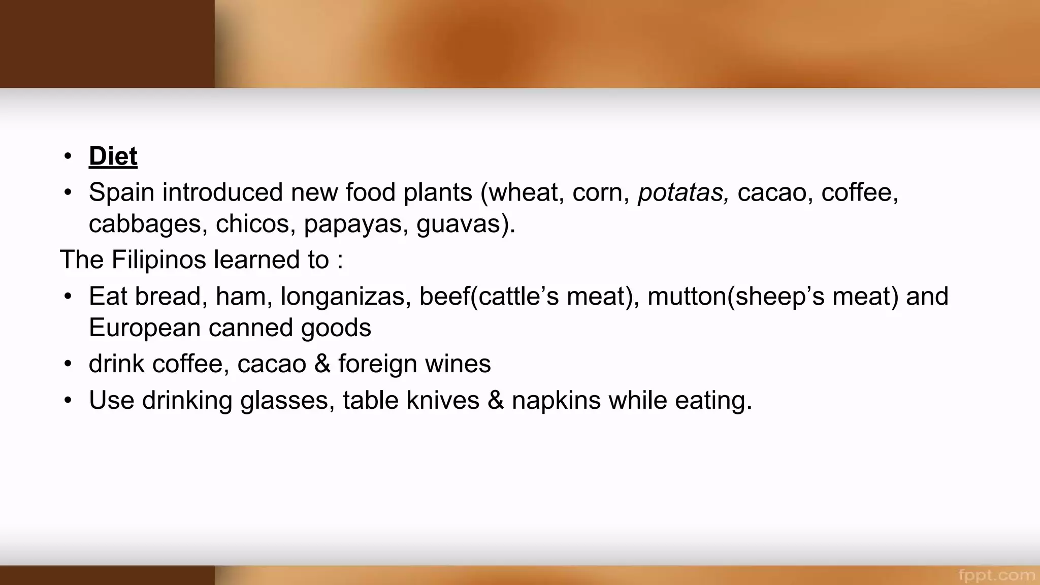 Dutch
• Indonesian dry cookies are actually originated from Dutch tradition.
• The Dutch spread Christianity as well.
• The Dutch brought goods, such as coffee, to the island of Java, which became one of the
largest exporters of the product.
• Daily life differed for different social classes in Indonesia. Higher classes faced less
hardships under the Dutch rule, nevertheless the lower classes encountered harsh
treatment, great exploitation, heavy tax burdens, and a deterioration of their living conditions.
 