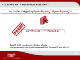 Что такое  HTTP Parameter Pollution? OWASP EU09 Luca Carettoni, Stefano diPaola http://www.owasp.org/images/b/ba/AppsecEU09_CarettoniDiPaola_v0.8.pdf 