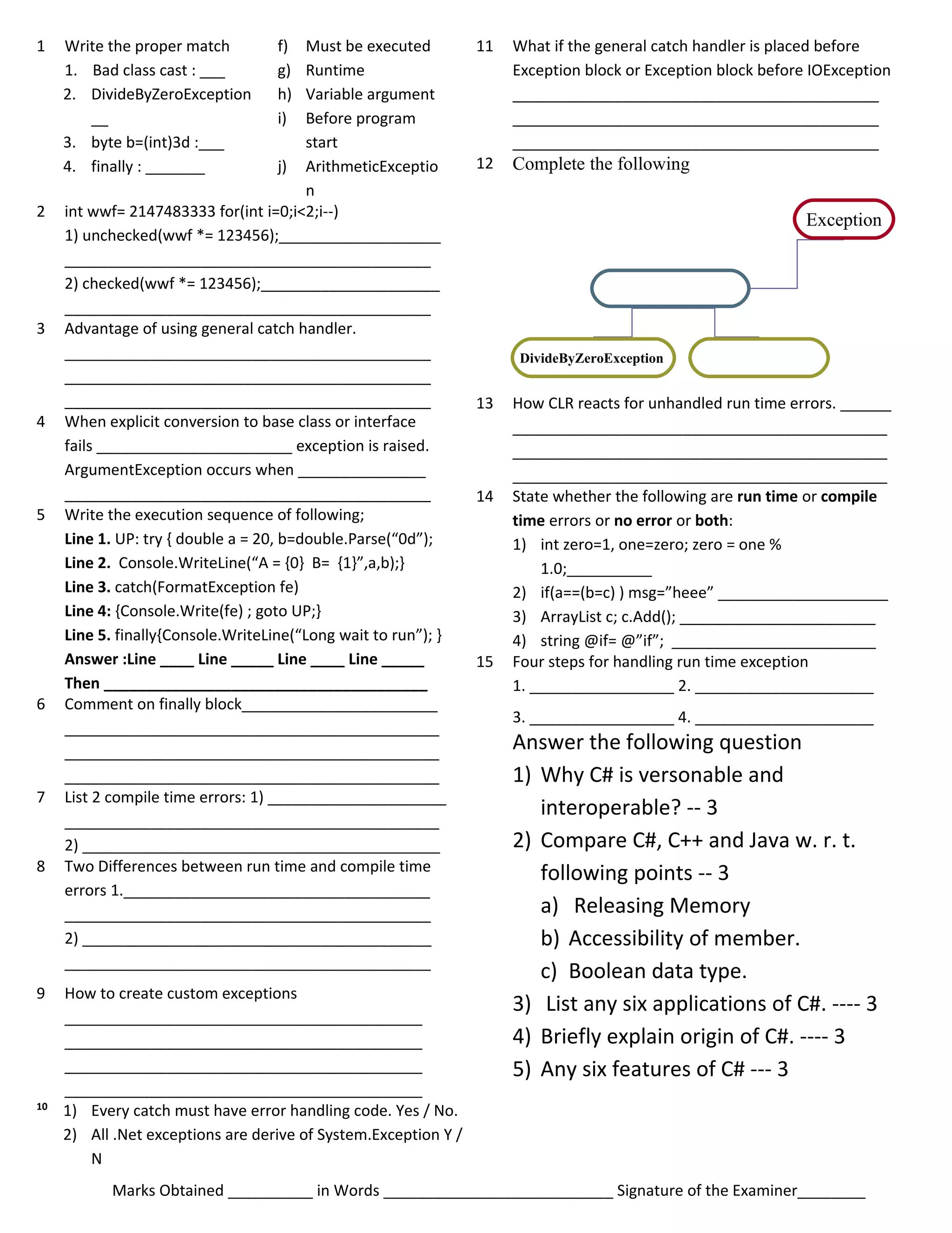C# chapter wise practice test | DOC