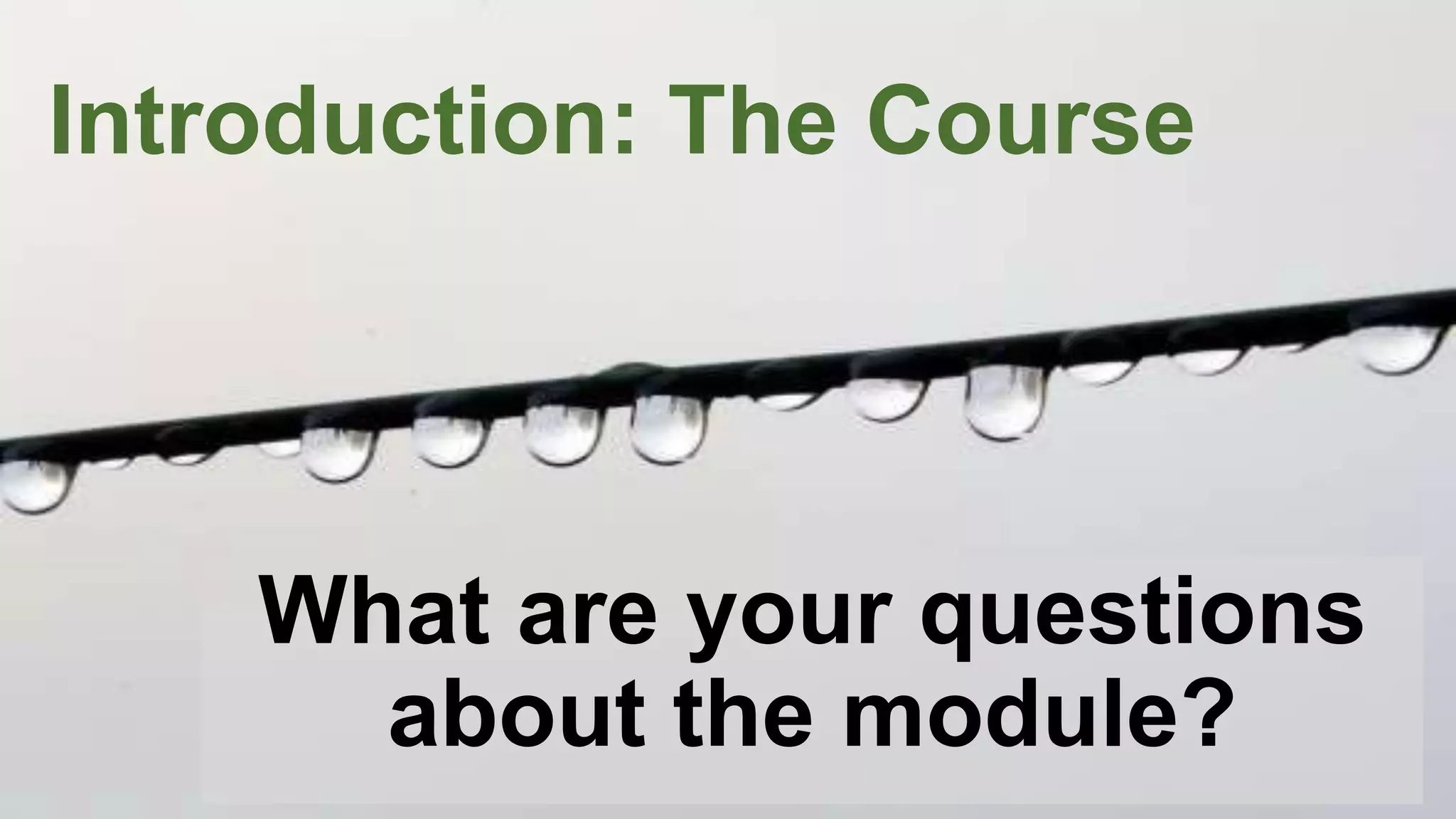 Introduction: The Course
What are your questions
about the module?
 