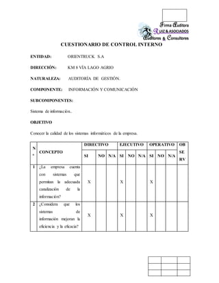 CUESTIONARIO DE CONTROL INTERNO AUDITORIA DE GESTION 3 | DOCX