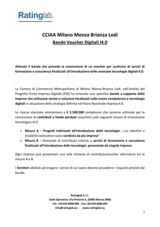 CCIAA MILANO MONZA LODI - Bando Voucher Digitali I4.0
