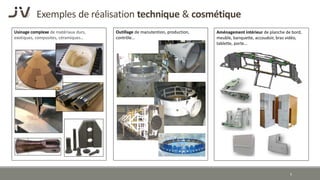 Exemples de réalisation technique & cosmétique
5
Outillage de manutention, production,
contrôle…
Usinage complexe de matér...