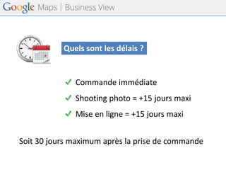 Quels sont les délais ? 
Commande immédiate 
Shooting photo = +15 jours maxi 
Mise en ligne = +15 jours maxi 
Soit 30 jours maximum après la prise de commande  