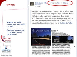 Astuce : en panne d’inspiration pour parlez de vous ? Pensez à partager les publications de vos partenaires ! 
Partager  