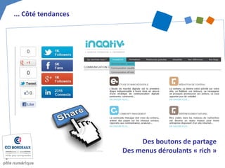 ... Côté tendances 
Des boutons de partage Des menus déroulants « rich »  