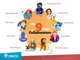 The Ringleader
The Expert
The Siloist
The Dinosaur
The Executive
The Socialite
The Skeptic
The Taskmaster
The Stealth Ninja
 