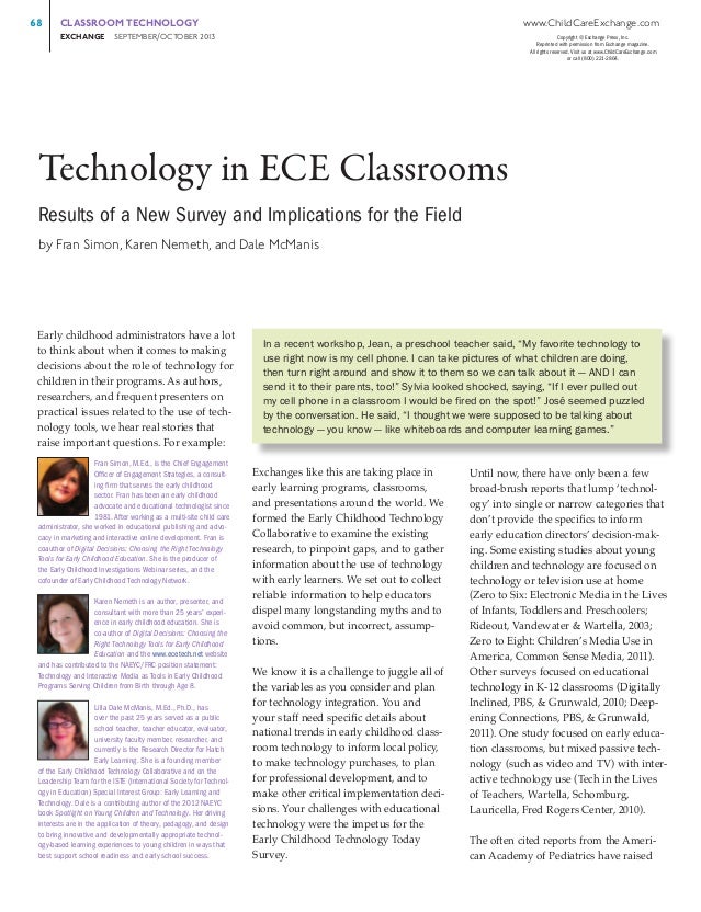 Technology in ECE Classrooms Results of a New Survey and ... Technology in ECE Cl