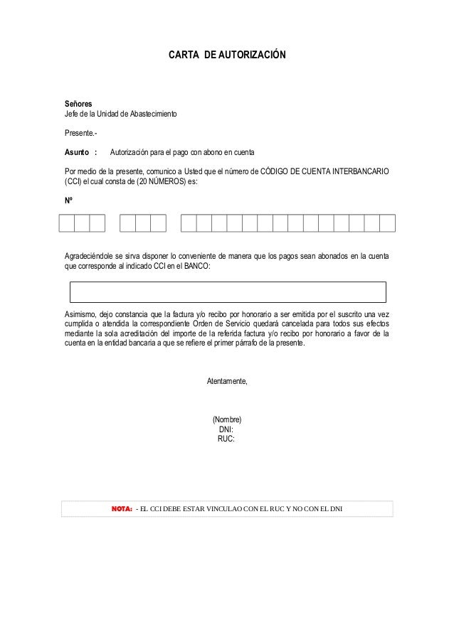 Carta De Autorizacion De Cci Q Carta De
