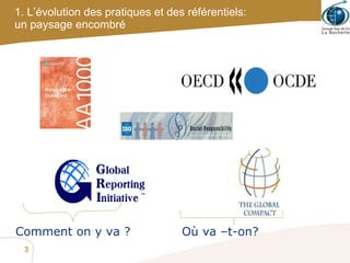 1. L’évolution des pratiques et des référentiels: un paysage encombré   Comment on y va ? Où va –t-on? 