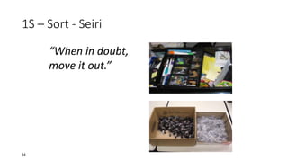 1S – Sort - Seiri
“When in doubt,
move it out.”
54
 