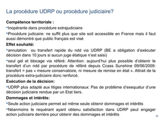26
La procédure UDRP ou procédure judiciaire?
Compétence territoriale :
Inopérante dans procédure extrajudiciaire
Procéd...