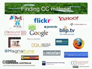 Finding CC material AUSTRALIA part of the Creative Commons international initiative CRICOS No. 00213J   