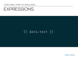 EXPRESSIONS
CODE CREW | INTRO TO ANGULARJS
 
