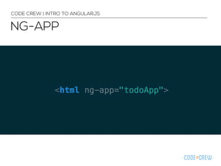 NG-APP
CODE CREW | INTRO TO ANGULARJS
 