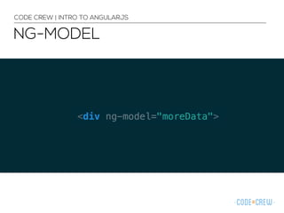 NG-MODEL
CODE CREW | INTRO TO ANGULARJS
 