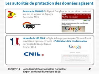 10/10/2014 Jean-Robert Bos Consultant Formateur 
Expert confiance numérique et SSI 
41 
 