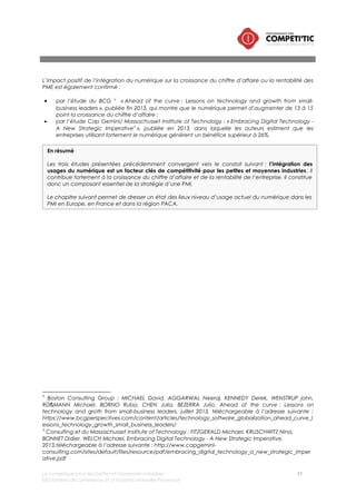 Le numérique pour les petites et moyennes industries 11
©Chambre de commerce et d’industrie Marseille-Provence
Etat des lieux de l’intégration du numérique
dans les petites et moyennes industries
 