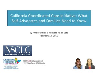 California Coordinated Care Initiative: What
Self-Advocates and Families Need to Know
By Amber Cutler & Michelle Rojas Soto
February 12, 2015
 