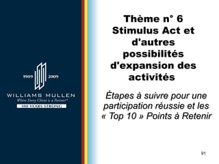 Étapes à suivre pour une participation réussie et les « Top 10 » Points à Retenir Thème n° 6 Stimulus Act et d'autres possibilités d'expansion des activités  