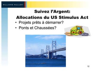Suivez l’Argent: Allocations du US Stimulus Act <ul><li>Projets prêts  à  démarrer? </li></ul><ul><li>Ponts et Chaussées? ...