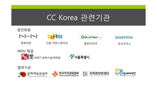 CC Korea 관련기관
법인회원


 엔에치엔         다음 커뮤니케이션   블로터닷넷   온오프믹스

MOU 체결
         KAIST 문화기술대학원


협력기관
 