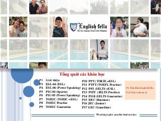 P1 Giới thiệu
P3 ESL-04 (ESL)
P4 ESL-06 (Power Speaking))
P5 PIC-04 (Sparta)
P6 PIC-05 (Power Speaking)
P7 TOEIC (TOEIC +E...