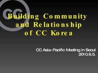Building Community  and Relationship of CC Korea CC Asia-Pacific Meeting in Seoul 2010.6.5. 