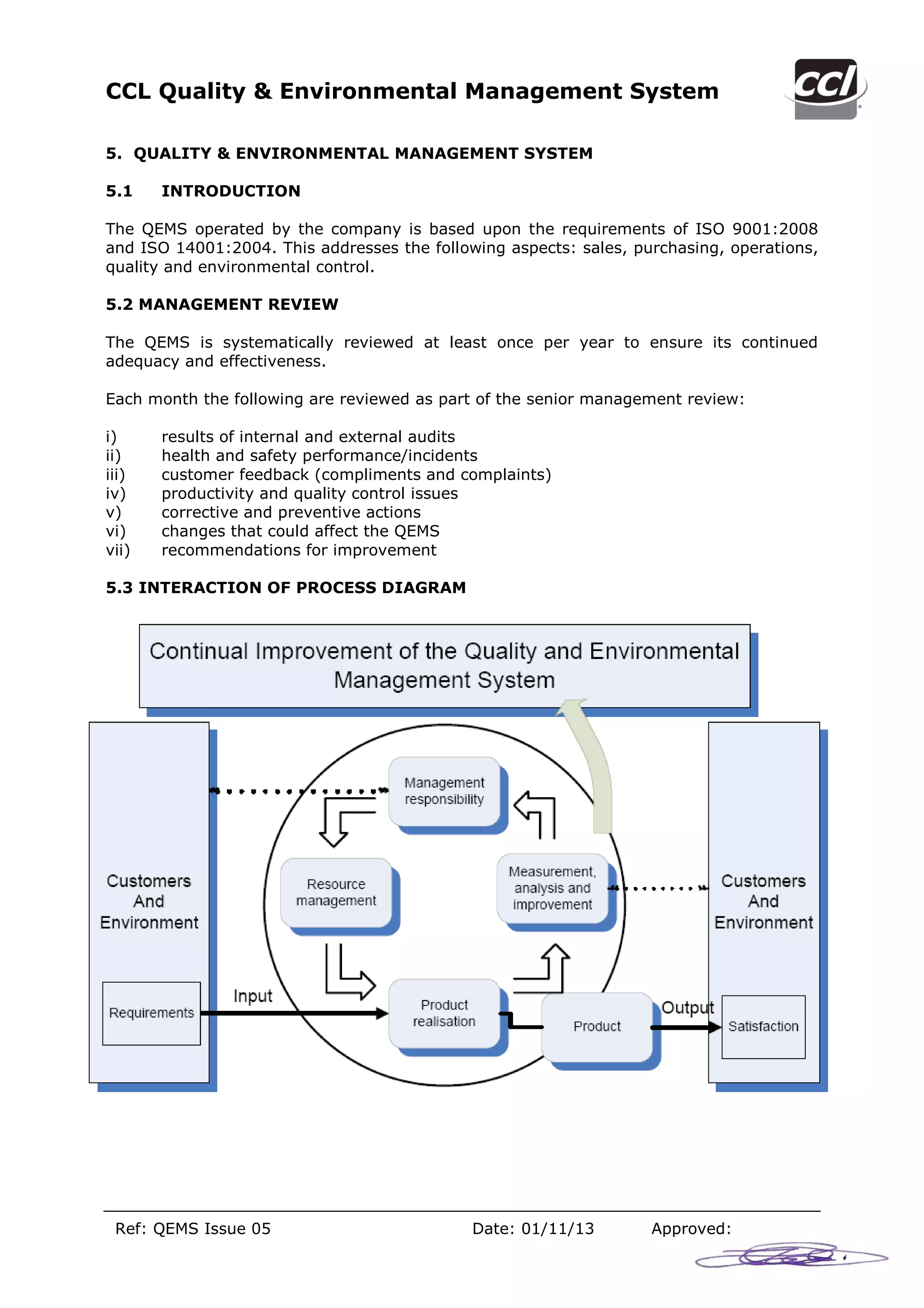 Ccl quality environmental management system issue 05 dated 011113 for ...