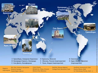 Колорадо
Спрингс
Сан Диего
Брюсель
Гринсборо
Пуна
Москва
A Гринсборо, Северная Каролина
B Колорадо Спрингс, Колорадо
C Сан Диего, Калифорния
D Брюсель, Бельгия
E Москва, Россия (партнерство)
F Пуне, Индия (партнерство)
G Сингапур
H Адис Абаба, Эфиопия
(партнерство)
A
B
C
G
F
E
D
Сингапур
H
Адис Абаба
12
Hartford, Connecticut, США
Peoria, Illinois, США
St. Petersburg, Florida, США
Cairo, Египет
Minato-Ku, Tokyo, Япония
Mexico City, Мексика
Mt. Eliza, Victoria, Австралия
Ontario, Канада
Copenhagen, Дания
Bellville, Южная Африка
College Park, Maryland, США
Адреса
партнеров
©2010CenterforCreativeLeadership.Всеправазащищены.
 