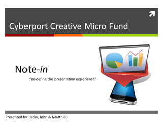 Cyberport Creative Micro Fund Note- in “ Re-define the presentation experience” Presented by: Jacky, John & Matthieu 