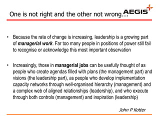 One is not right and the other not wrong….


• Because the rate of change is increasing, leadership is a growing part
  of...