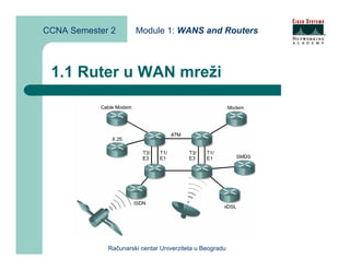 CCNA Semester 2       Module 1: WANS and Routers



 1.1 Ruter u WAN mreži




             Računarski centar Univerziteta u Beogradu
 