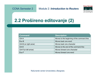 CCNA Semester 2       Module 2: Introduction to Routers



 2.2 Prošireno editovanje (2)




             Računarski centar Univerziteta u Beogradu
 