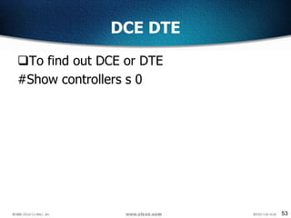 53
DCE DTE
To find out DCE or DTE
#Show controllers s 0
 