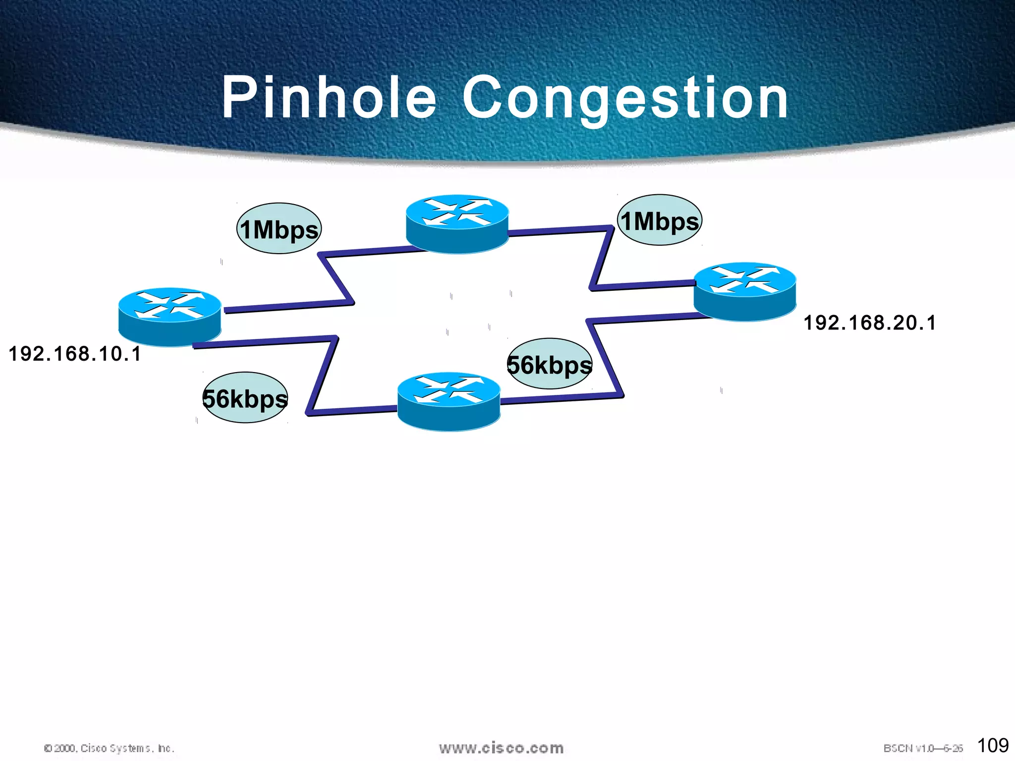 109
Pinhole Congestion
192.168.10.1
192.168.20.1
1Mbps 1Mbps
56kbps
56kbps
 