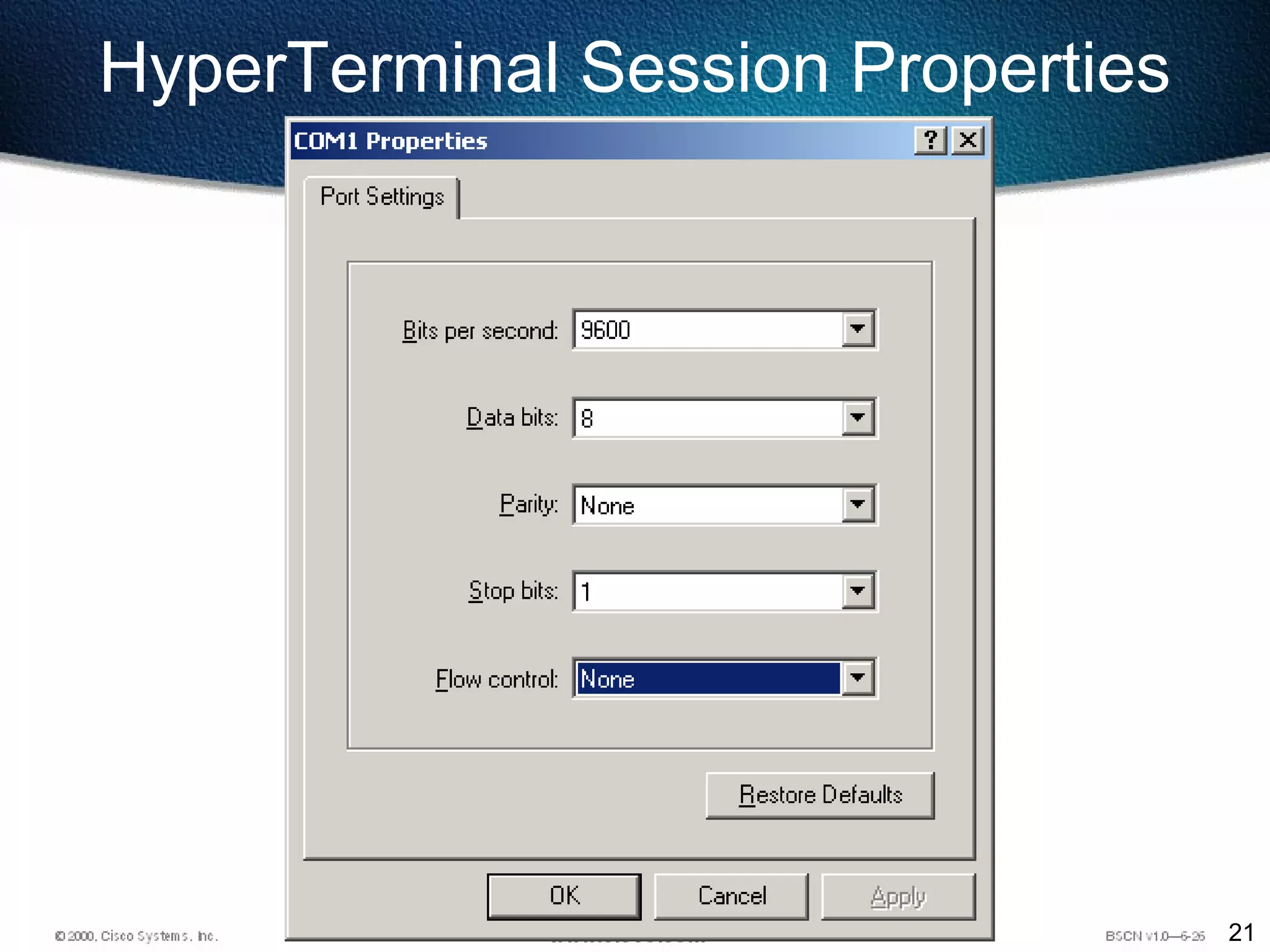 21
HyperTerminal Session Properties
 