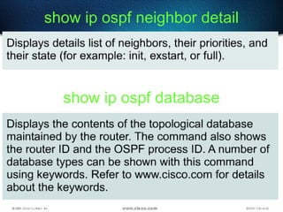 55
show ip ospf neighbor detail
show ip ospf database
 