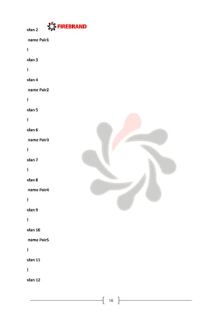 16
vlan 2
name Pair1
!
vlan 3
!
vlan 4
name Pair2
!
vlan 5
!
vlan 6
name Pair3
!
vlan 7
!
vlan 8
name Pair4
!
vlan 9
!
vlan 10
name Pair5
!
vlan 11
!
vlan 12
 
