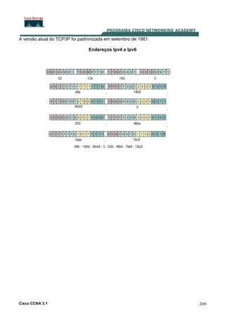 Cisco CCNA 3.1 269
A versão atual do TCP/IP foi padronizada em setembro de 1981.
Endereços Ipv4 e Ipv6
 