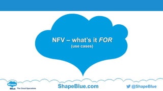 The Cloud Specialists
ShapeBlue.com @ShapeBlue
NFV – what’s it FOR
(use cases)
 