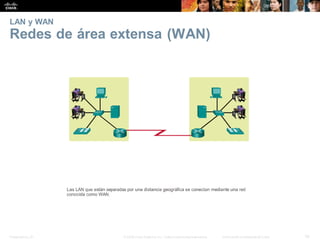 Presentation_ID 18
© 2008 Cisco Systems, Inc. Todoslosderechosreservados. Información confidencial deCisco
LAN y WAN
Redes de área extensa (WAN)
 