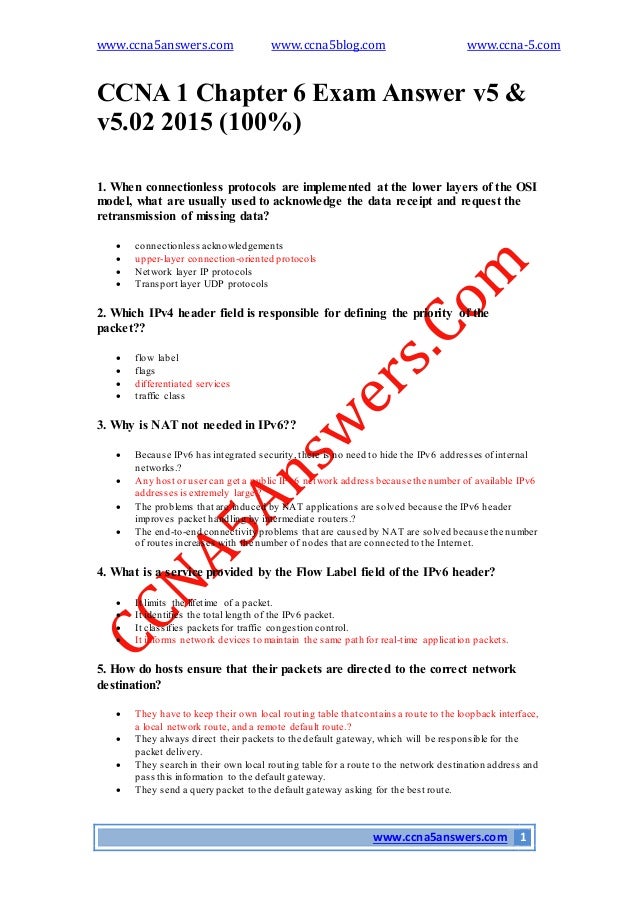 Ccna 1 Chapter 5 Exam Answers