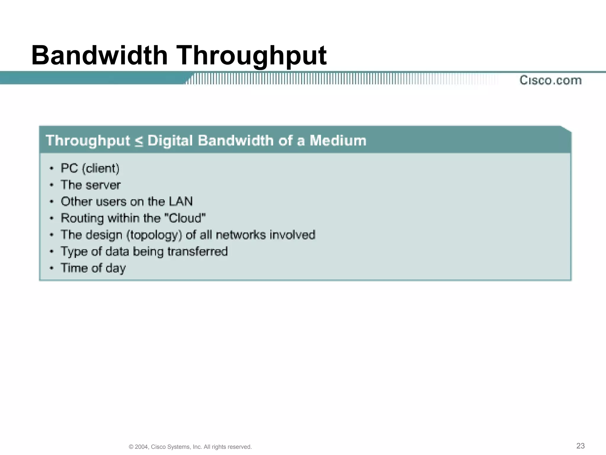 Bandwidth Throughput




      © 2004, Cisco Systems, Inc. All rights reserved.   23
 