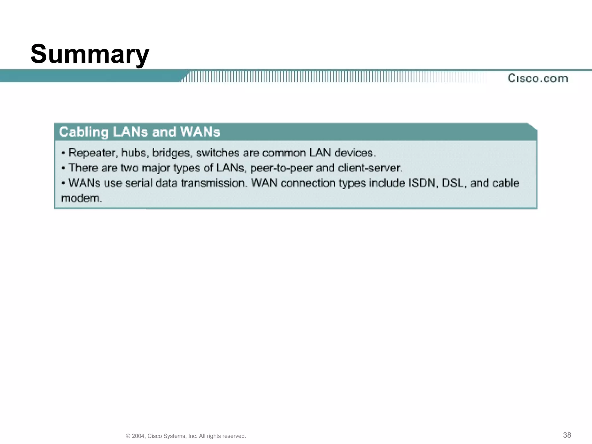 Summary




     © 2004, Cisco Systems, Inc. All rights reserved.   38
 