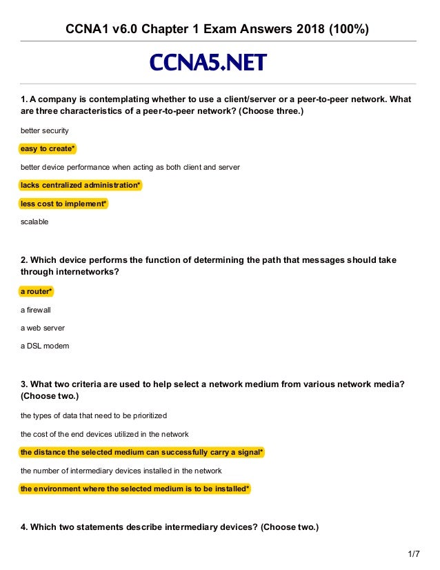Ccna 1 V6 0 Chapter 1 Exam Answers 2018