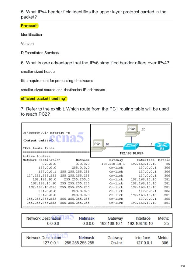 Cisco Chapter 6 Exam Answers V6