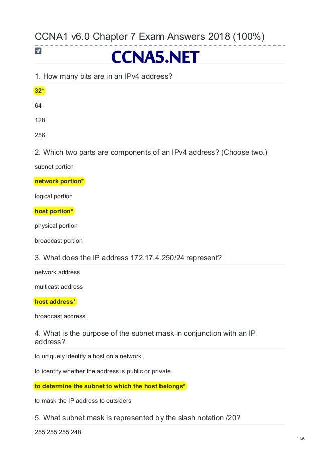 Ccna 1 V6 0 Chapter 7 Exam Answers 2018