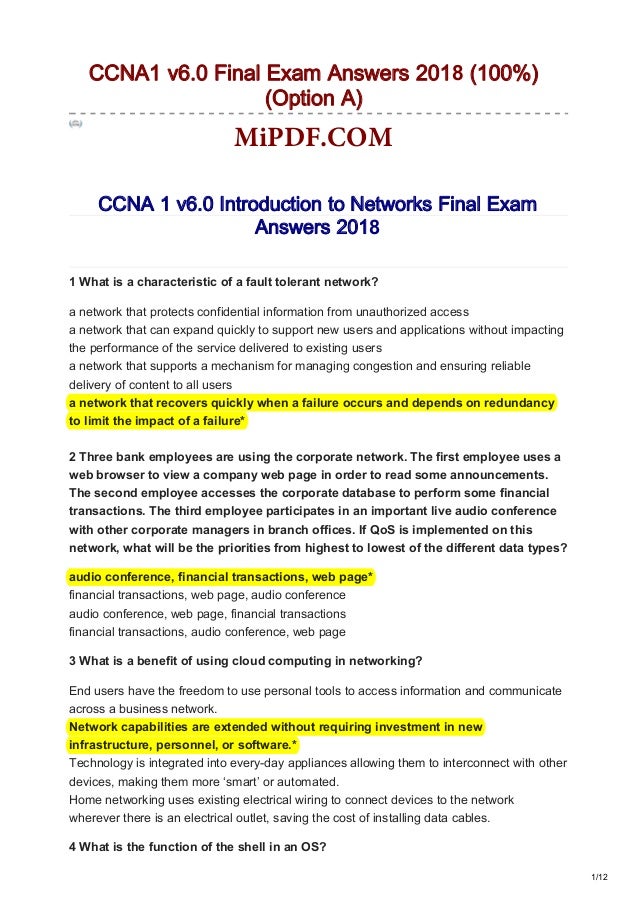 Ccna 1 Final Exam Online